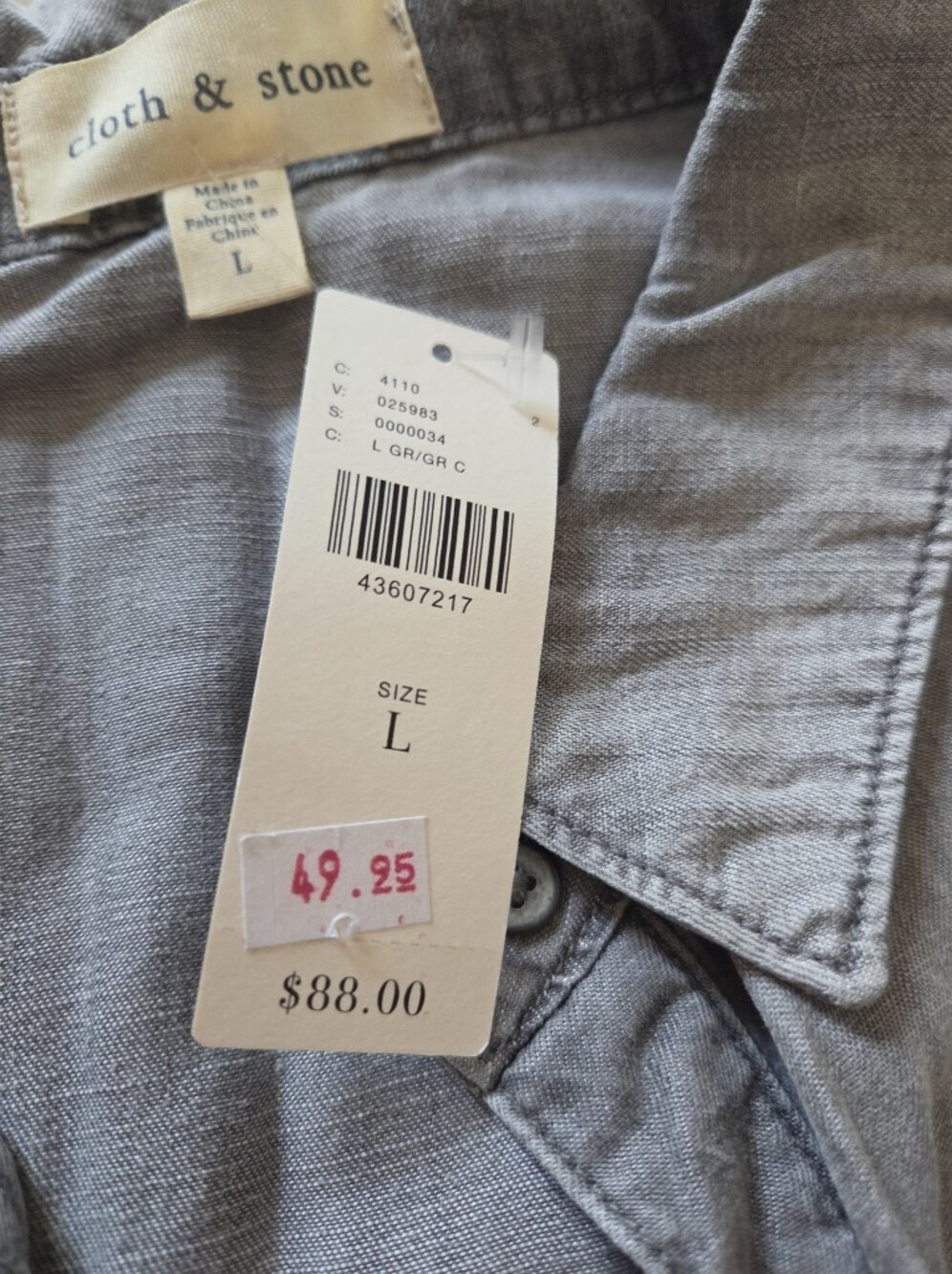 Cloth & Stone by Anthropologie Gray Lyocell Peplum Button Down Blouse NWT Large - Picture 7 of 7